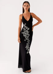 Beki Beaded Mesh Maxi Dress - Black