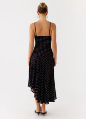 Keep You Waiting Midi Dress - Black Polkadot