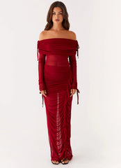 Teala Mesh Maxi Dress - Red