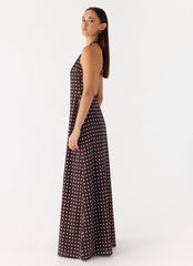 Float Away Maxi Dress - Chocolate Blue Dot