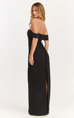 Karina Maxi Dress - Off Shoulder Corset Bodice Lace Up Back Dress in Black