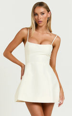 Carolina Mini Dress - Scoop Neck Panel Bodice Dress in Off White