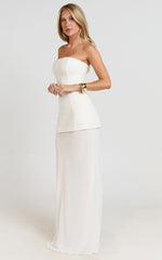 Keyla Maxi Dress - Strapless Contrast Skirt Dress in Ivory