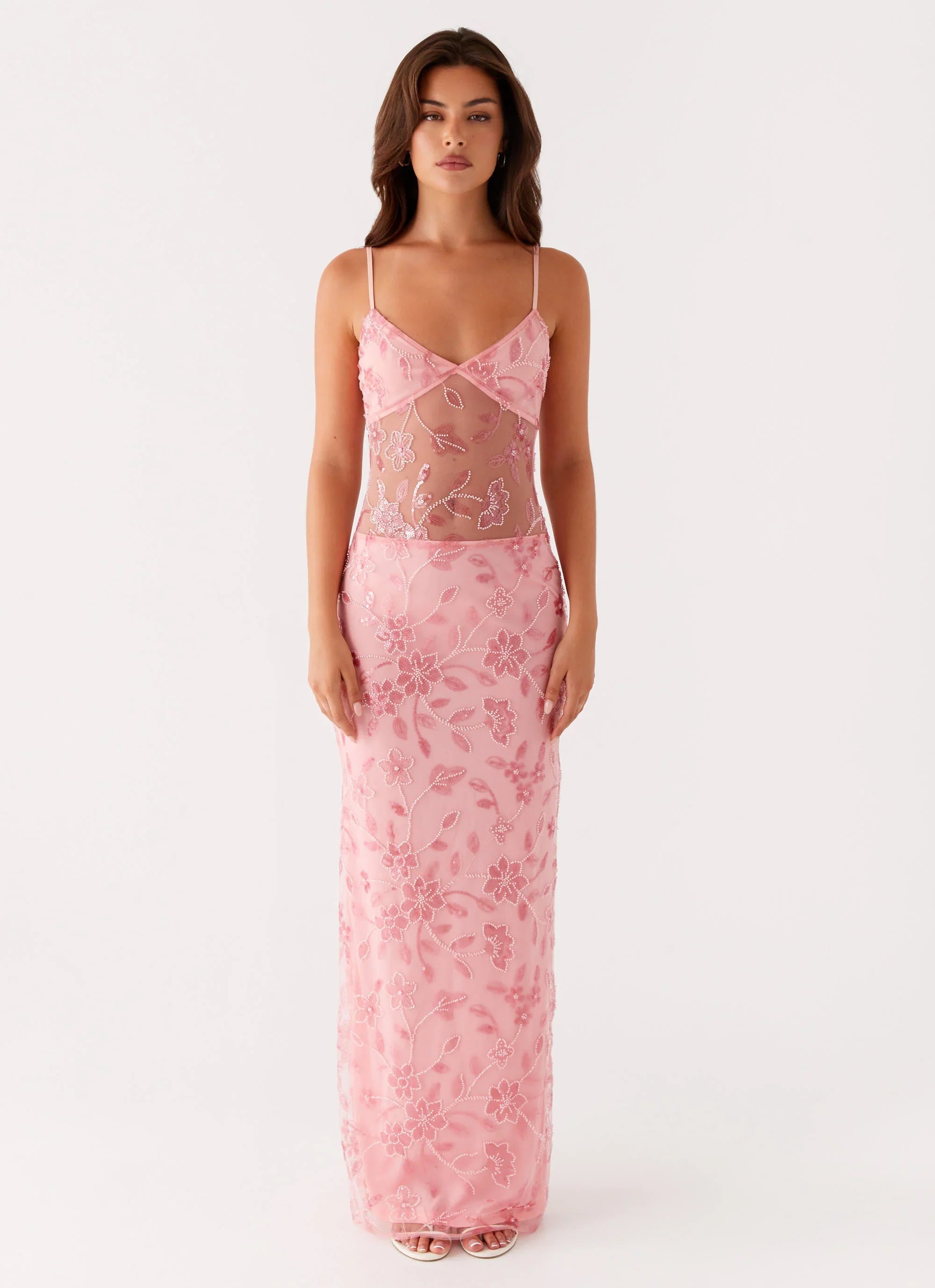 Akira Beaded Maxi Dress - Pink Orange