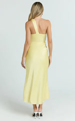 Carmella Midi Dress - One Shoulder Twist Detail Dress in Butter Yellow