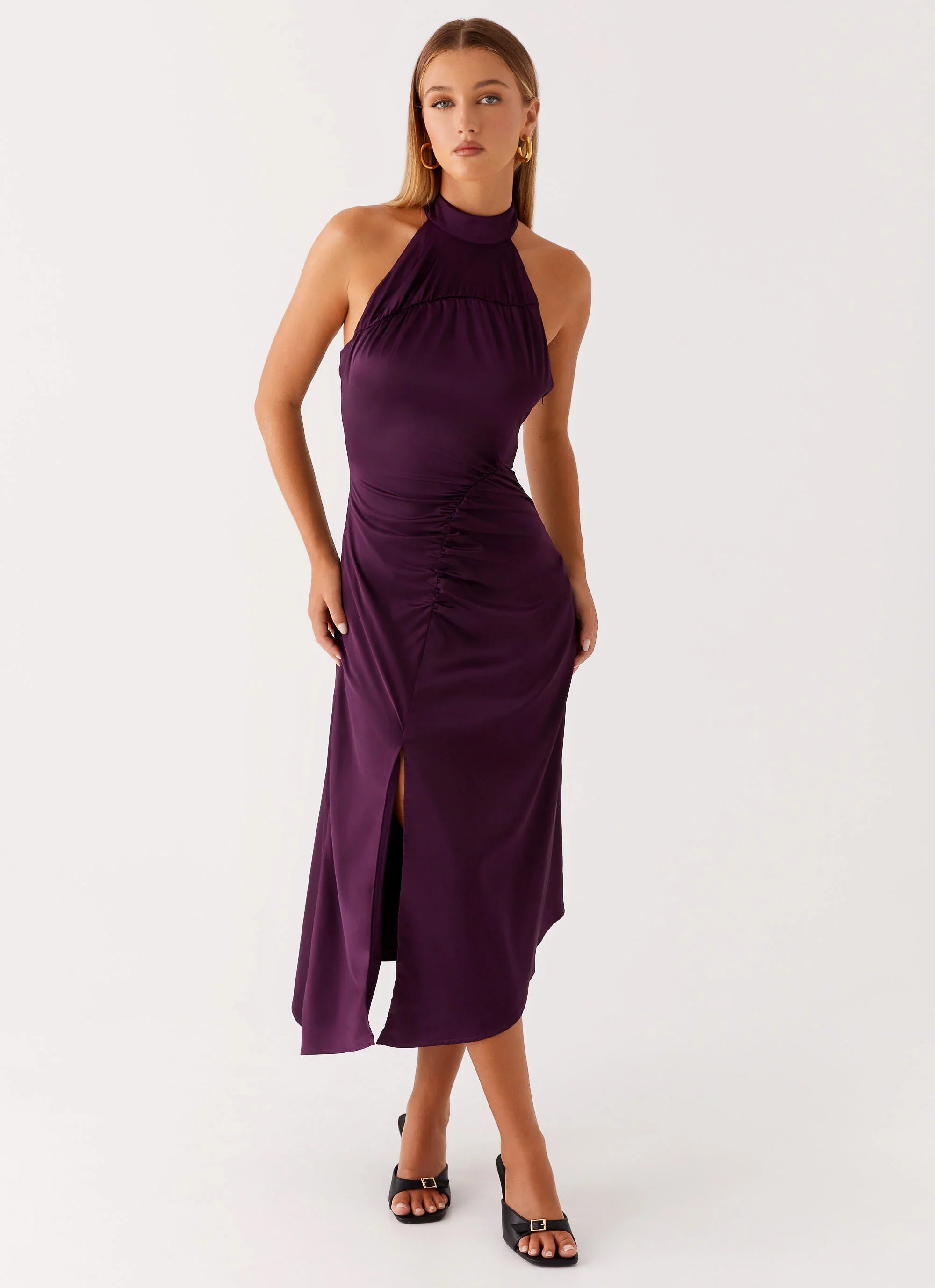 Casta Halterneck Midi Dress - Plum