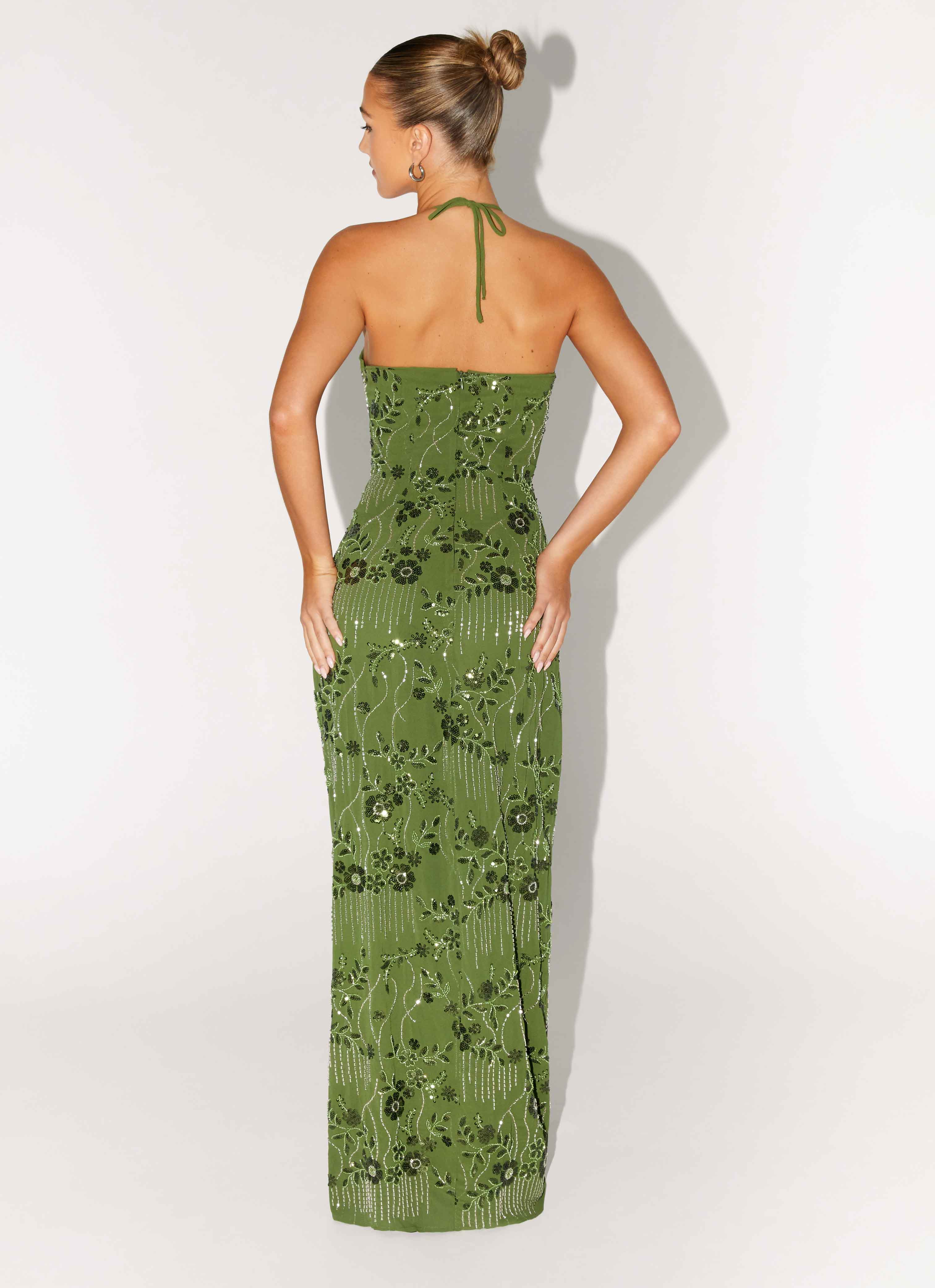 Phoenicia Beaded Maxi Dress - Khaki