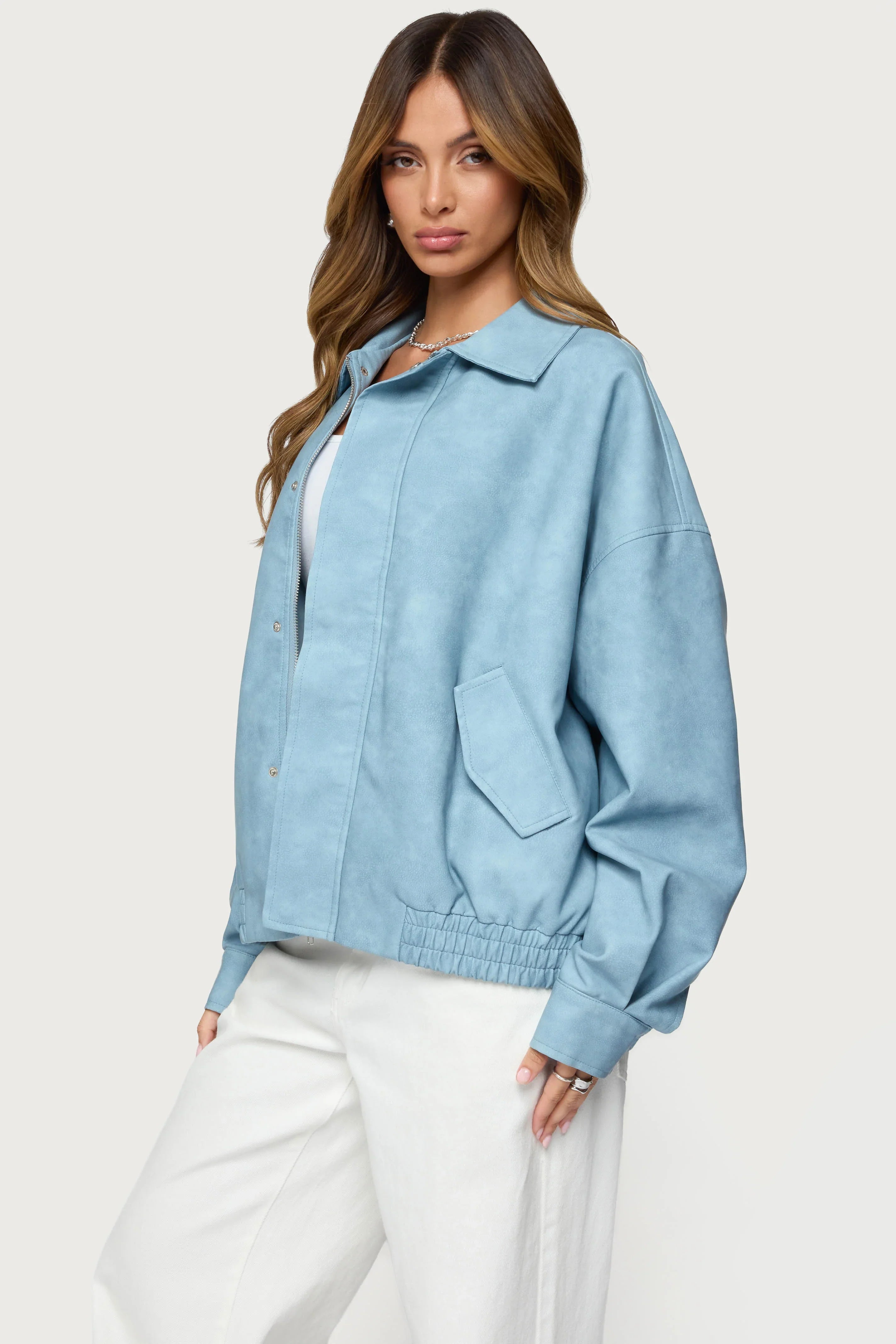 Oversized Washed Faux Leather Jacket