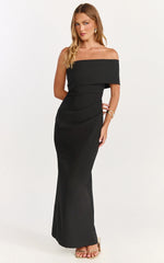 Pearce Maxi Dress - Gathered One Sleeve Bodycon Dress in Black