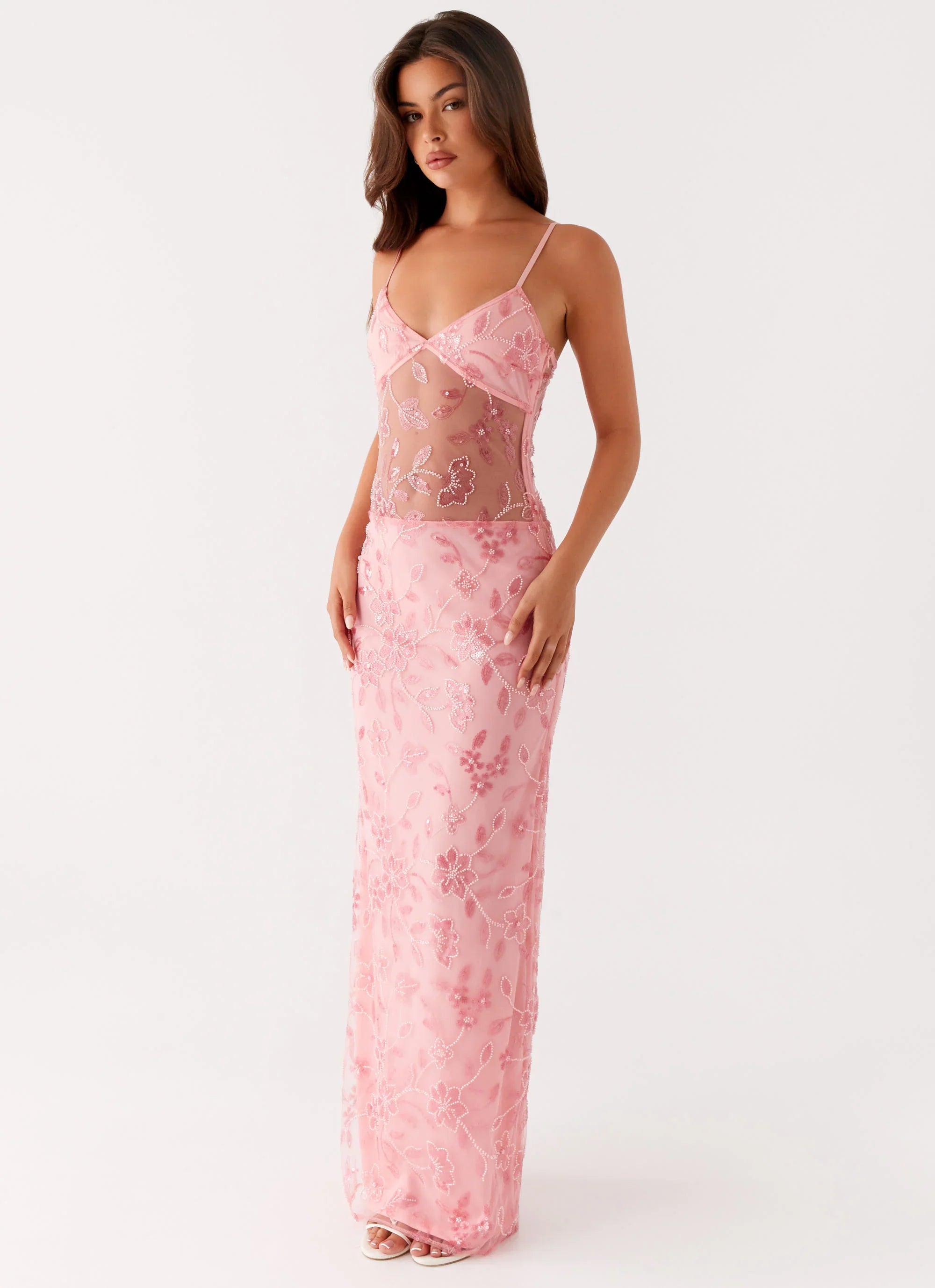 Akira Beaded Maxi Dress - Pink Orange