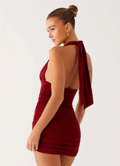 Abelia Halter Mini Dress - Maroon