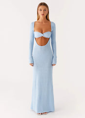 Carnation Long Sleeve Knit Maxi Dress - Blue