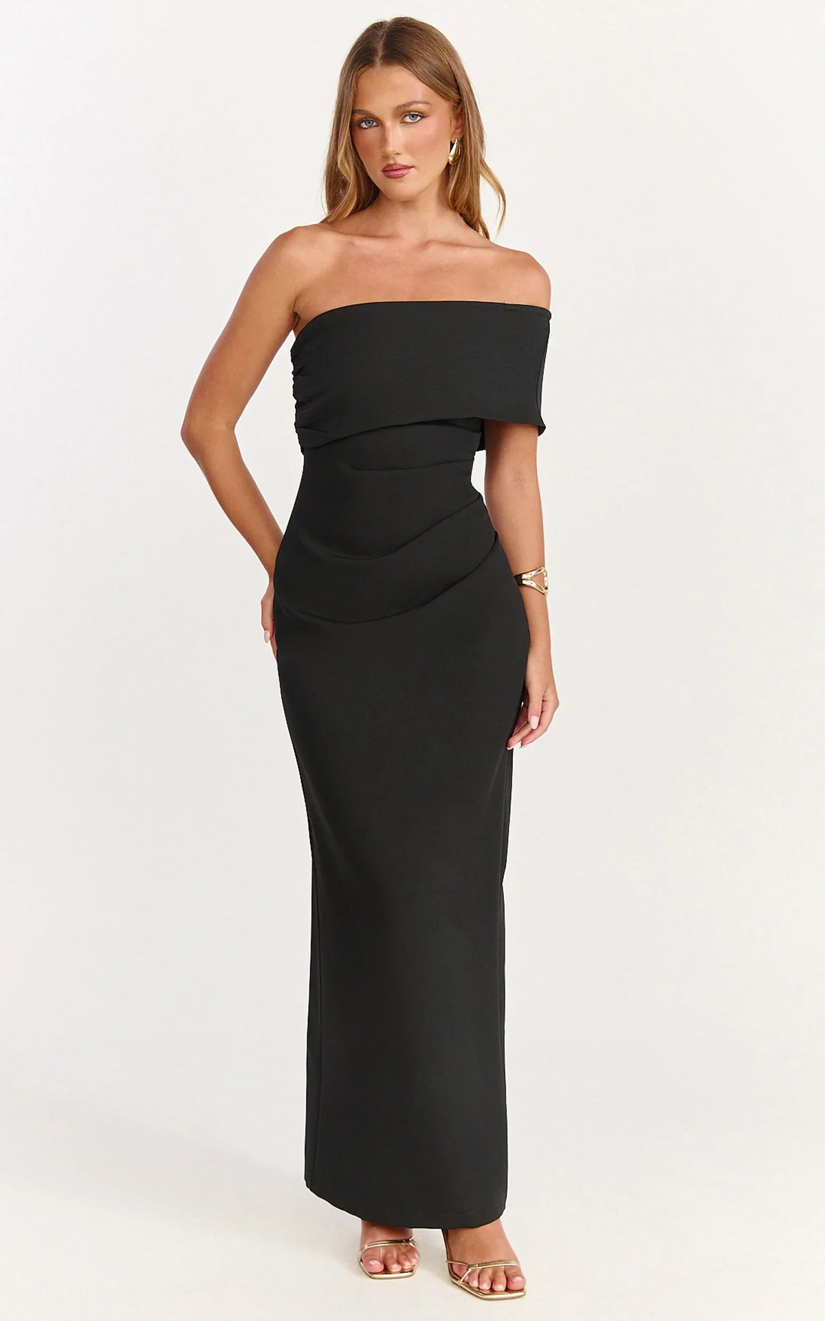 Pearce Maxi Dress - Gathered One Sleeve Bodycon Dress in Black