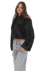 Faux Fur Cropped Jacket in Black